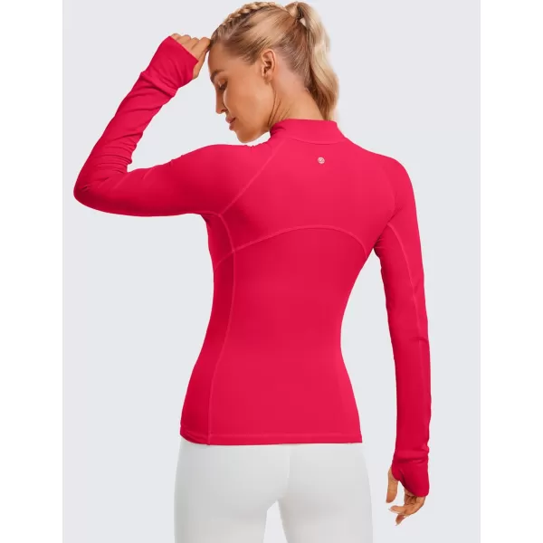 CRZ YOGA Womens Half Zip Long Sleeve Pullover Shirts Slim Fit Workout Yoga Athletic Tops with ThumbholesViva Magenta