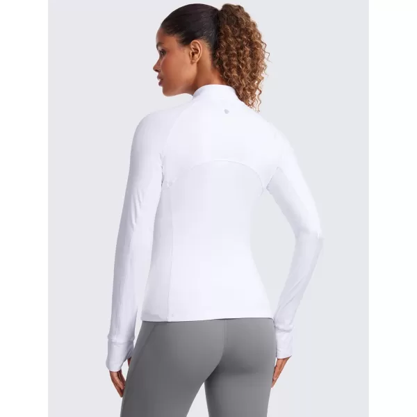 CRZ YOGA Womens Half Zip Long Sleeve Pullover Shirts Slim Fit Workout Yoga Athletic Tops with ThumbholesWhite