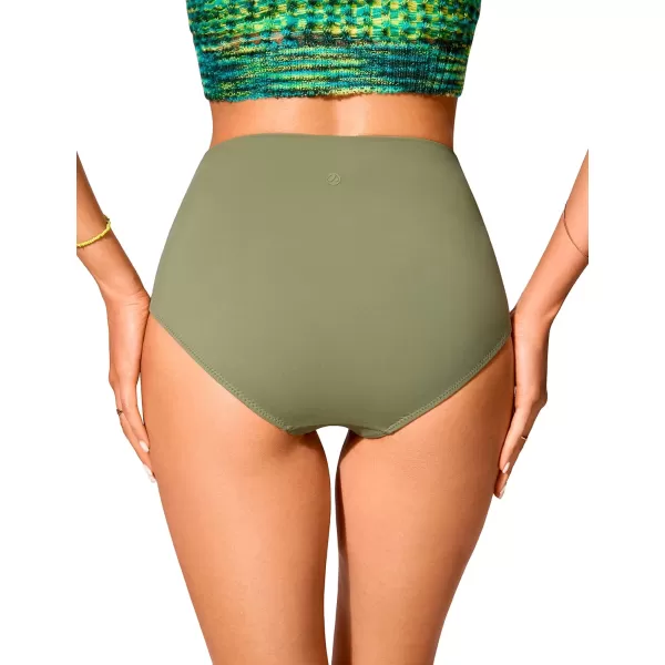 CRZ YOGA Womens High Waisted Bikini Bottom Tummy Control Bathing Swimsuit Bottoms Full Coverage Swim BottomsMoss Green