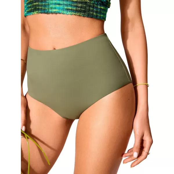 CRZ YOGA Womens High Waisted Bikini Bottom Tummy Control Bathing Swimsuit Bottoms Full Coverage Swim BottomsMoss Green