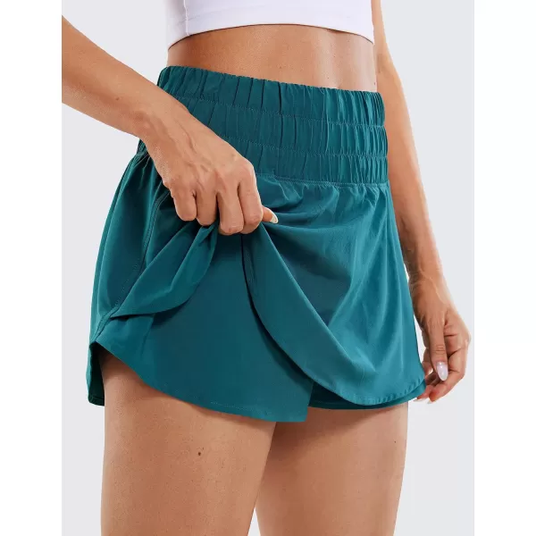 CRZ YOGA Womens High Waisted Flowy Athletic Shorts Ruffle Skirt Wrap Front Liner Workout Running Shorts with Zip PocketBorealis Green