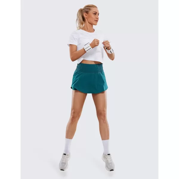 CRZ YOGA Womens High Waisted Flowy Athletic Shorts Ruffle Skirt Wrap Front Liner Workout Running Shorts with Zip PocketBorealis Green
