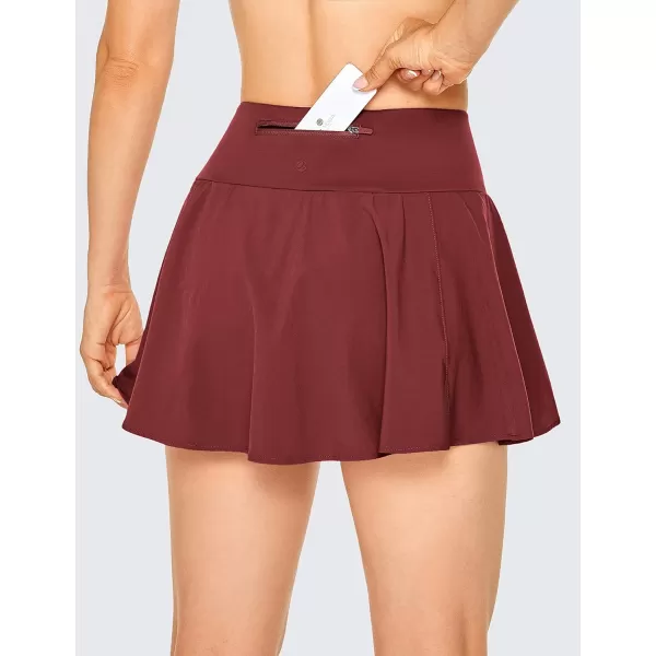 CRZ YOGA Womens High Waisted Pleated Tennis Skirts Lightweight Athletic Workout Running Sports Golf Skorts with PocketsNoctilucence Red