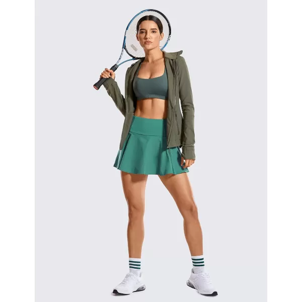 CRZ YOGA Womens High Waisted Pleated Tennis Skirts Lightweight Athletic Workout Running Sports Golf Skorts with PocketsSmoky Green