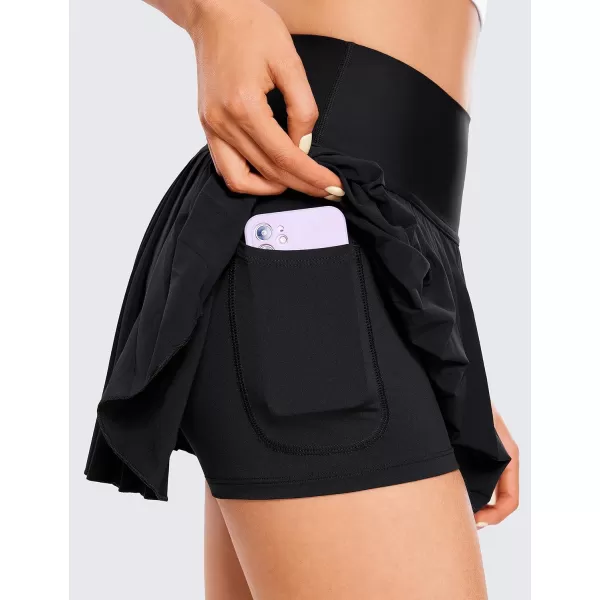 CRZ YOGA Womens High Waisted Pleated Tennis Skirts with Pockets Tummy Control Casual Liner Skorts A Line Workout Golf SkirtsBlack