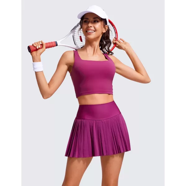 CRZ YOGA Womens High Waisted Pleated Tennis Skirts with Pockets Tummy Control Casual Liner Skorts A Line Workout Golf SkirtsMagenta Purple