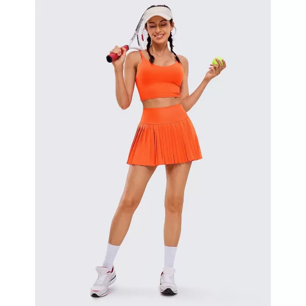 CRZ YOGA Womens High Waisted Pleated Tennis Skirts with Pockets Tummy Control Casual Liner Skorts A Line Workout Golf SkirtsNeon Orange