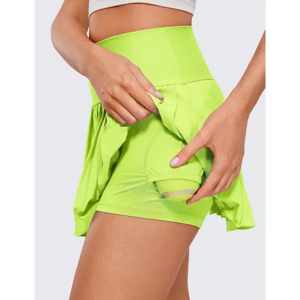 CRZ YOGA Womens High Waisted Pleated Tennis Skirts with Pockets Tummy Control Casual Liner Skorts A Line Workout Golf SkirtsNeon Yellow