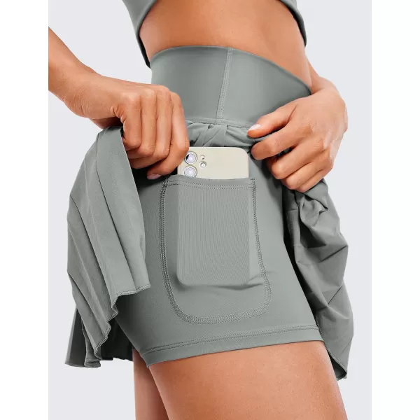 CRZ YOGA Womens High Waisted Pleated Tennis Skirts with Pockets Tummy Control Casual Liner Skorts A Line Workout Golf SkirtsSterling