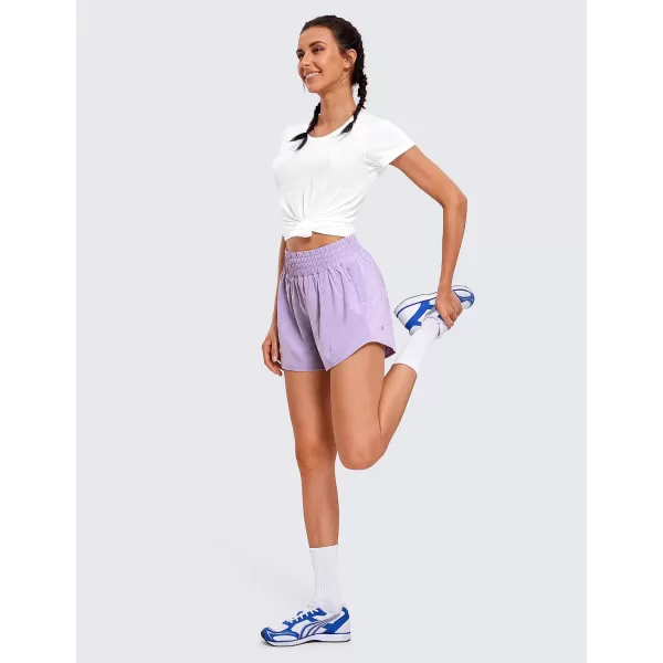 CRZ YOGA Womens High Waisted Running Shorts 4  Mesh Liner Lightweight Gym Sport Athletic Workout Shorts with Zipper PocketLiner Lilac