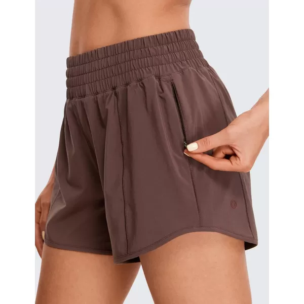 CRZ YOGA Womens High Waisted Running Shorts 4  Mesh Liner Lightweight Gym Sport Athletic Workout Shorts with Zipper PocketLiner Taupe