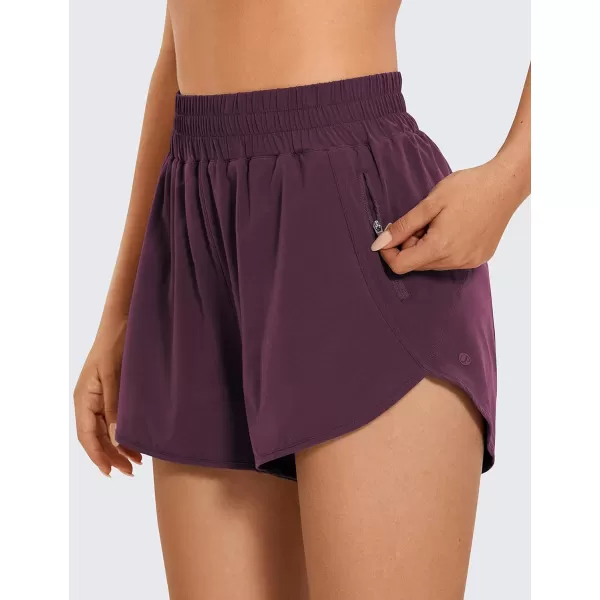 CRZ YOGA Womens High Waisted Running Shorts Mesh Liner  3 Dolphin Quick Dry Athletic Gym Track Workout Shorts Zip PocketArctic Plum