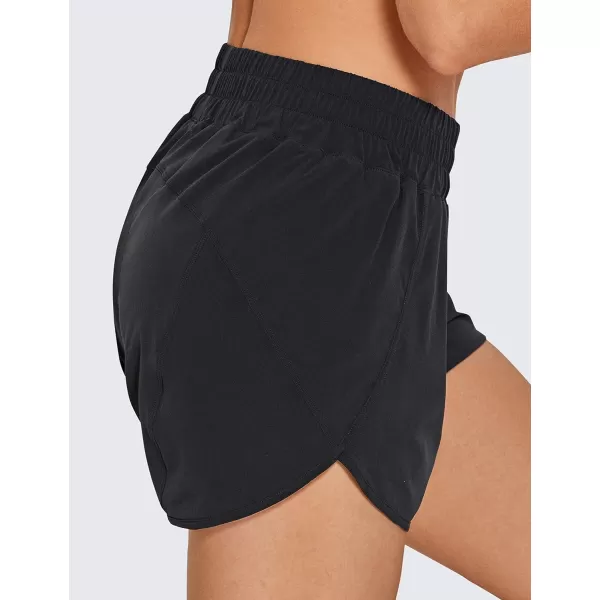 CRZ YOGA Womens High Waisted Running Shorts Mesh Liner  3 Dolphin Quick Dry Athletic Gym Track Workout Shorts Zip PocketBlack