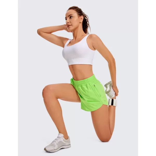 CRZ YOGA Womens High Waisted Running Shorts Mesh Liner  3 Dolphin Quick Dry Athletic Gym Track Workout Shorts Zip PocketGreen Glow