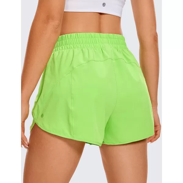 CRZ YOGA Womens High Waisted Running Shorts Mesh Liner  3 Dolphin Quick Dry Athletic Gym Track Workout Shorts Zip PocketGreen Glow