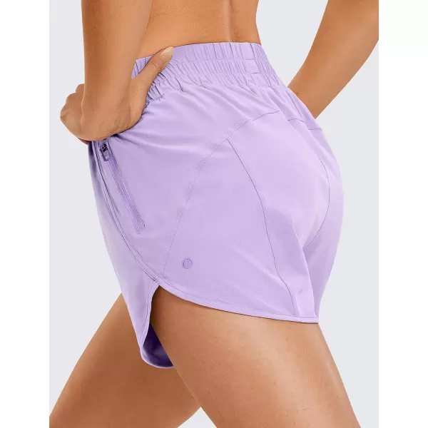 CRZ YOGA Womens High Waisted Running Shorts Mesh Liner  3 Dolphin Quick Dry Athletic Gym Track Workout Shorts Zip PocketLilac