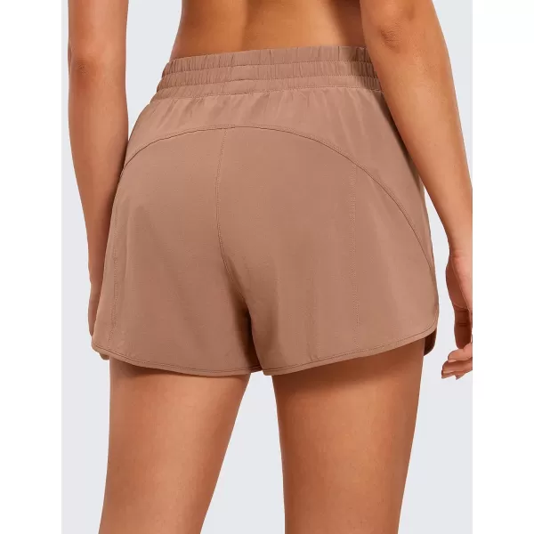 CRZ YOGA Womens High Waisted Running Shorts Mesh Liner  3 Dolphin Quick Dry Athletic Gym Track Workout Shorts Zip PocketMocha Mousse