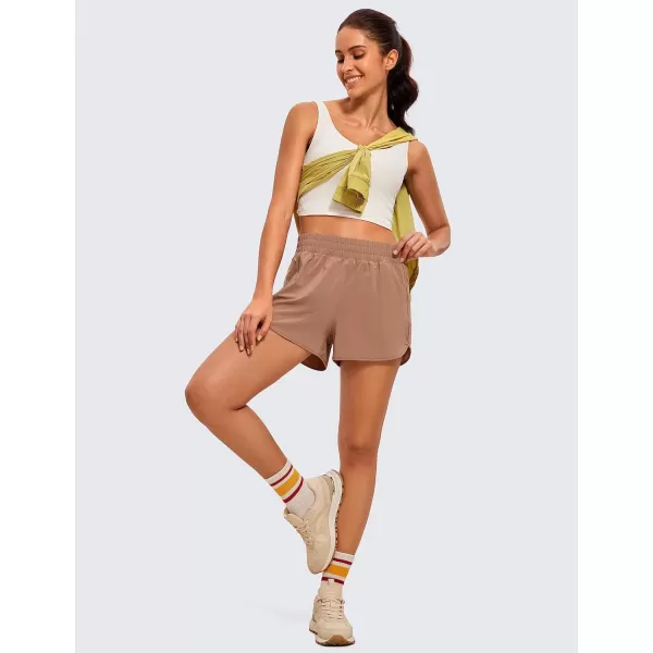 CRZ YOGA Womens High Waisted Running Shorts Mesh Liner  3 Dolphin Quick Dry Athletic Gym Track Workout Shorts Zip PocketMocha Mousse