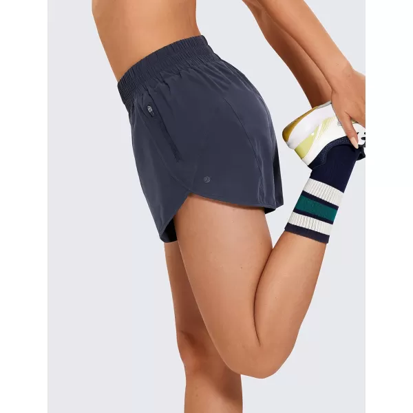 CRZ YOGA Womens High Waisted Running Shorts Mesh Liner  3 Dolphin Quick Dry Athletic Gym Track Workout Shorts Zip PocketNavy