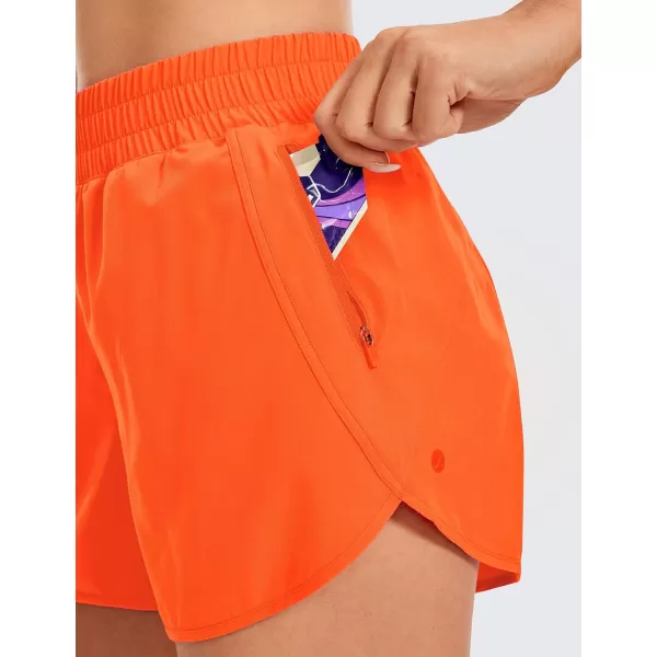 CRZ YOGA Womens High Waisted Running Shorts Mesh Liner  3 Dolphin Quick Dry Athletic Gym Track Workout Shorts Zip PocketNeon Orange