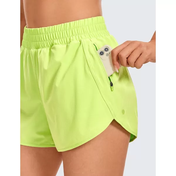 CRZ YOGA Womens High Waisted Running Shorts Mesh Liner  3 Dolphin Quick Dry Athletic Gym Track Workout Shorts Zip PocketNeon Yellow