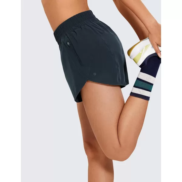 CRZ YOGA Womens High Waisted Running Shorts Mesh Liner  3 Dolphin Quick Dry Athletic Gym Track Workout Shorts Zip PocketTrue Navy