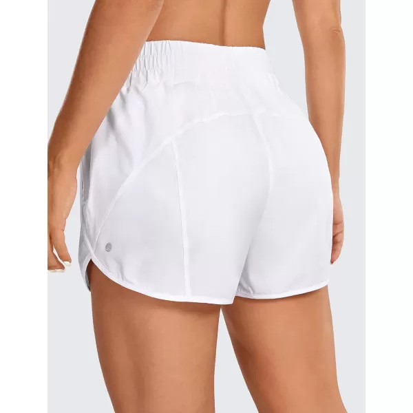 CRZ YOGA Womens High Waisted Running Shorts Mesh Liner  3 Dolphin Quick Dry Athletic Gym Track Workout Shorts Zip PocketWhite