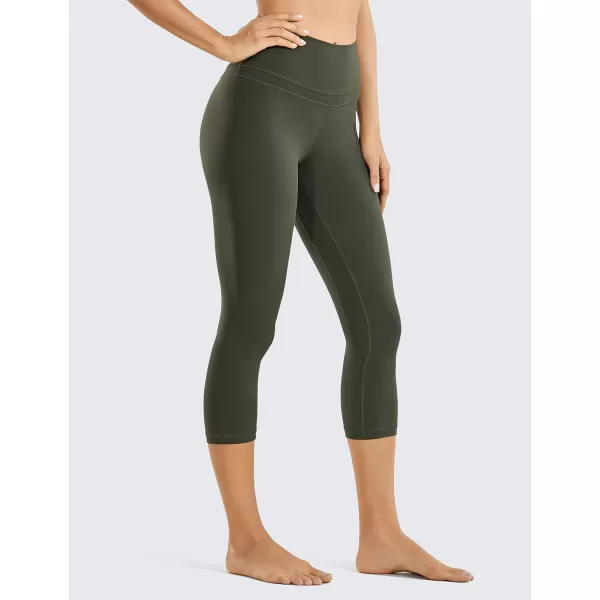 CRZ YOGA Womens High Waisted Workout Capri 19 Inches  Gym Compression Tummy Control Yoga Leggings PantsDark Olive