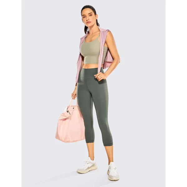 CRZ YOGA Womens High Waisted Workout Capri 19 Inches  Gym Compression Tummy Control Yoga Leggings PantsGrey Sage