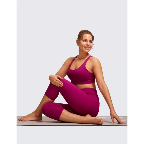 CRZ YOGA Womens High Waisted Workout Capri 19 Inches  Gym Compression Tummy Control Yoga Leggings PantsMagenta Purple