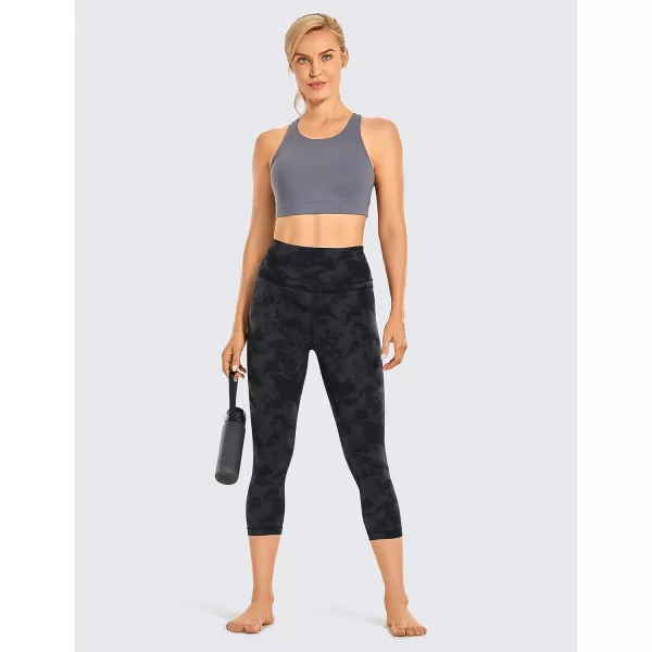 CRZ YOGA Womens High Waisted Workout Capri 19 Inches  Gym Compression Tummy Control Yoga Leggings PantsTie Dye Smoke Ink