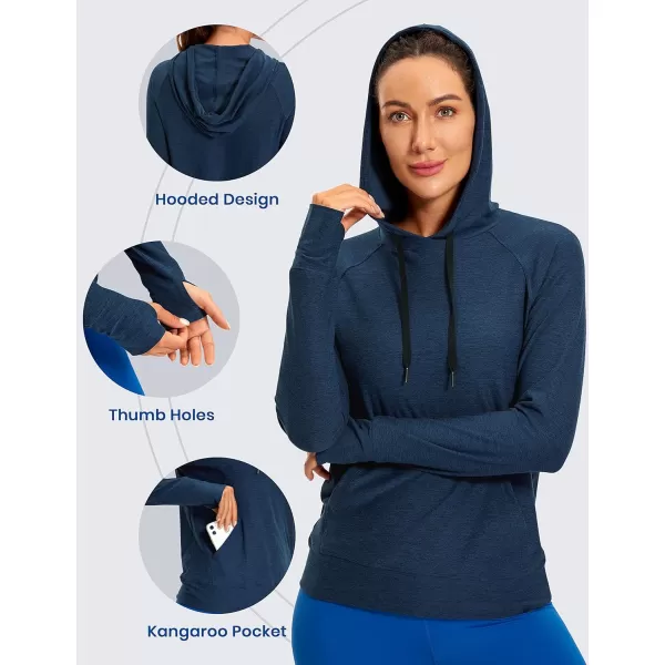 CRZ YOGA Womens Hoodie Long Sleeve Shirts Running Workout Top Pullover Sweatshirts with PocketNavy Blue Heather