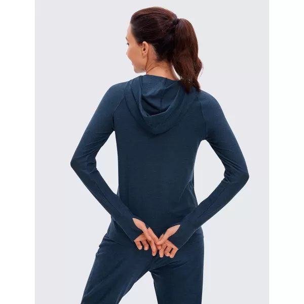 CRZ YOGA Womens Hoodie Long Sleeve Shirts Running Workout Top Pullover Sweatshirts with PocketNavy Blue Heather