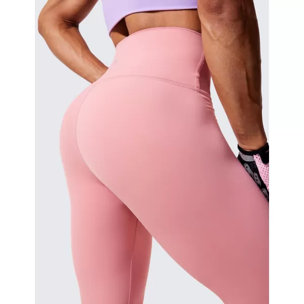 CRZ YOGA Womens Hugged Feeling Compression Leggings 25 Inches  Thick High Waisted Tummy Control Workout LeggingsLotus Pink