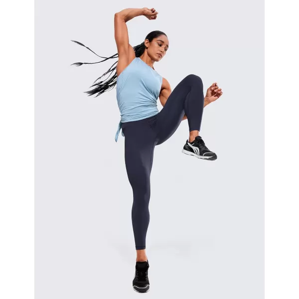 CRZ YOGA Womens Hugged Feeling Compression Leggings 25 Inches  Thick High Waisted Tummy Control Workout LeggingsNavy