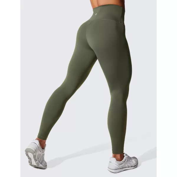 CRZ YOGA Womens Hugged Feeling Compression Leggings 28 Inches  High Waist Thick Tummy Control Workout LeggingsOlive Green