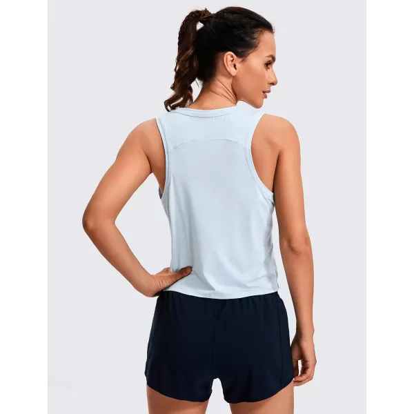 CRZ YOGA Womens Lightweight Racerback Tank Top High Neck Cropped Tank Tops Sleeveless Workout Running ShirtsBlue Linen