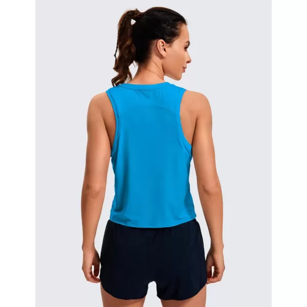 CRZ YOGA Womens Lightweight Racerback Tank Top High Neck Cropped Tank Tops Sleeveless Workout Running ShirtsPoolside Blue