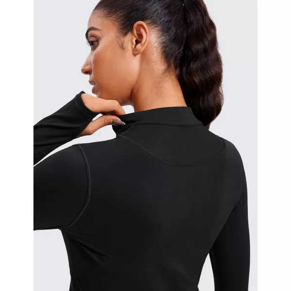 CRZ YOGA Womens Long Sleeve Crop Top Quick Dry Cropped Workout Shirts Half Quarter Zip Pullover Running Athletic Fall ShirtBlack