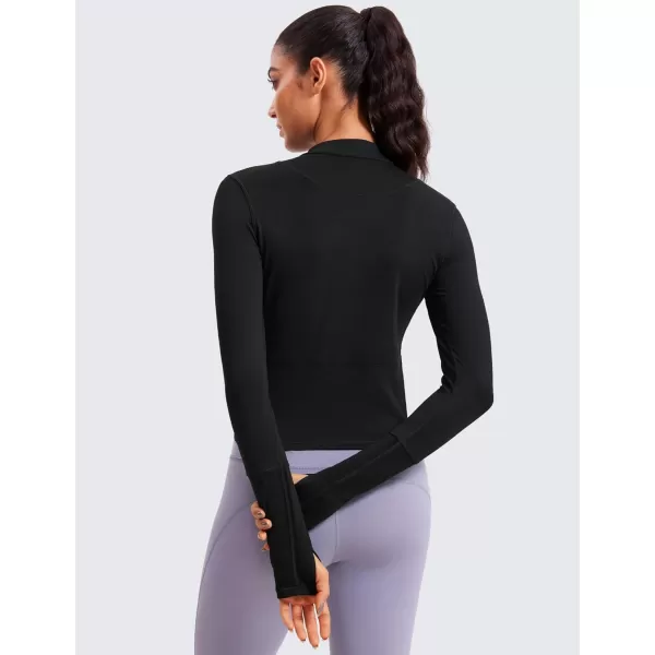 CRZ YOGA Womens Long Sleeve Crop Top Quick Dry Cropped Workout Shirts Half Quarter Zip Pullover Running Athletic Fall ShirtBlack