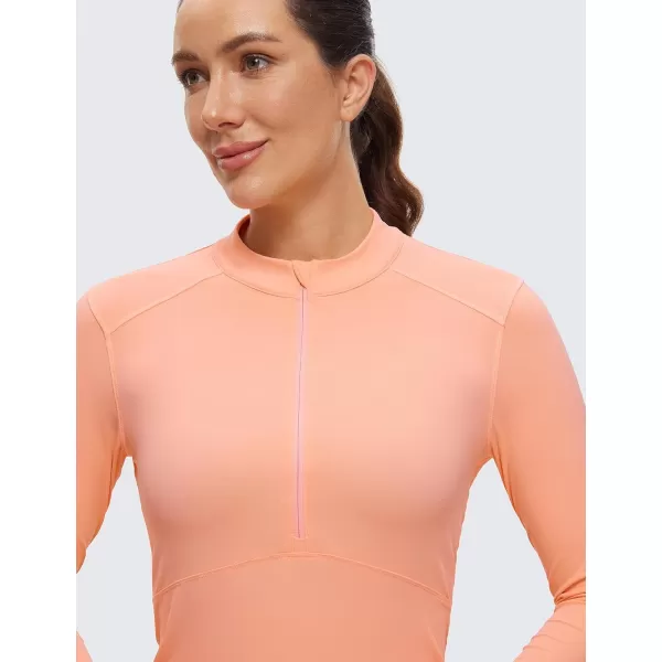 CRZ YOGA Womens Long Sleeve Crop Top Quick Dry Cropped Workout Shirts Half Quarter Zip Pullover Running Athletic Fall ShirtDew Pink