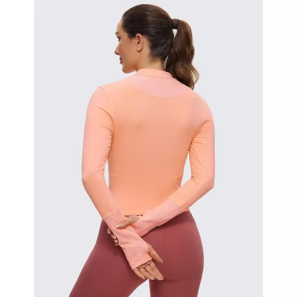 CRZ YOGA Womens Long Sleeve Crop Top Quick Dry Cropped Workout Shirts Half Quarter Zip Pullover Running Athletic Fall ShirtDew Pink