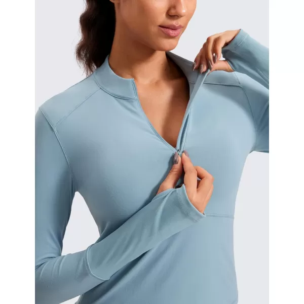 CRZ YOGA Womens Long Sleeve Crop Top Quick Dry Cropped Workout Shirts Half Quarter Zip Pullover Running Athletic Fall ShirtLight Grayish Blue