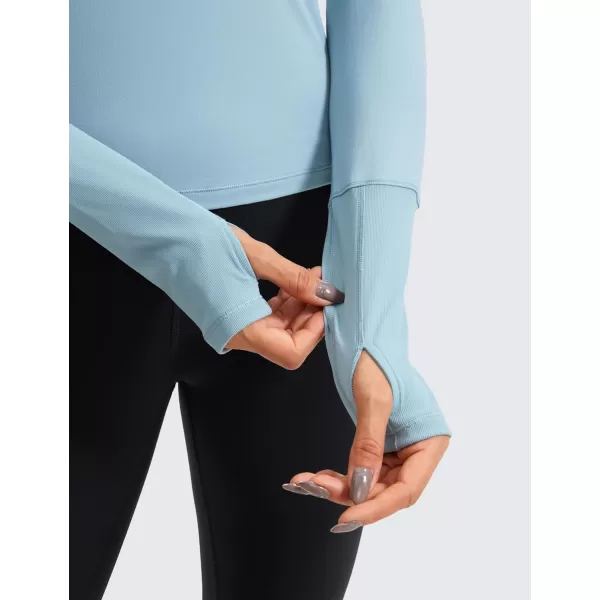 CRZ YOGA Womens Long Sleeve Crop Top Quick Dry Cropped Workout Shirts Half Quarter Zip Pullover Running Athletic Fall ShirtLight Grayish Blue