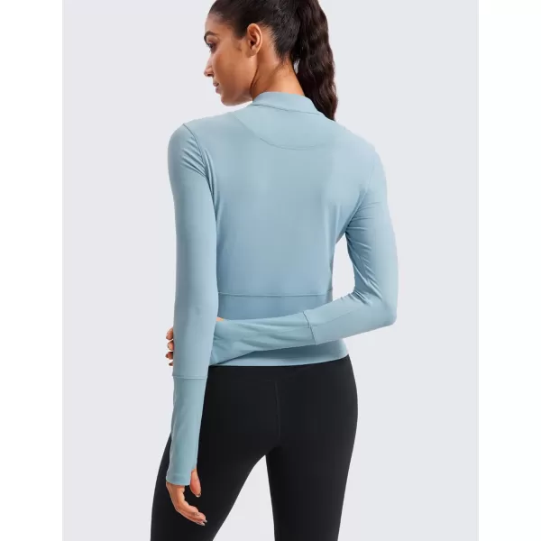 CRZ YOGA Womens Long Sleeve Crop Top Quick Dry Cropped Workout Shirts Half Quarter Zip Pullover Running Athletic Fall ShirtLight Grayish Blue