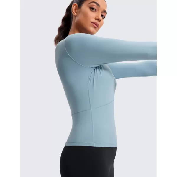 CRZ YOGA Womens Long Sleeve Crop Top Quick Dry Cropped Workout Shirts Half Quarter Zip Pullover Running Athletic Fall ShirtLight Grayish Blue