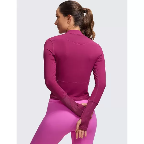 CRZ YOGA Womens Long Sleeve Crop Top Quick Dry Cropped Workout Shirts Half Quarter Zip Pullover Running Athletic Fall ShirtMagenta Purple