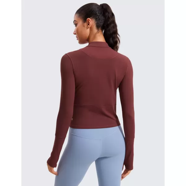 CRZ YOGA Womens Long Sleeve Crop Top Quick Dry Cropped Workout Shirts Half Quarter Zip Pullover Running Athletic Fall ShirtNoctilucence Red