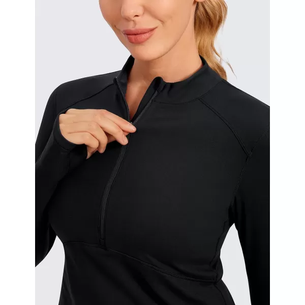 CRZ YOGA Womens Long Sleeve Crop Top Quick Dry Cropped Workout Shirts Half Zip Pullover Running Athletic ShirtBlack