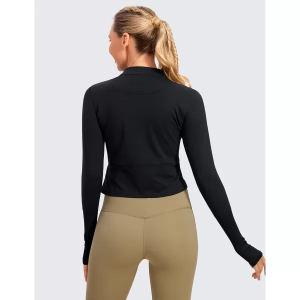 CRZ YOGA Womens Long Sleeve Crop Top Quick Dry Cropped Workout Shirts Half Zip Pullover Running Athletic ShirtBlack